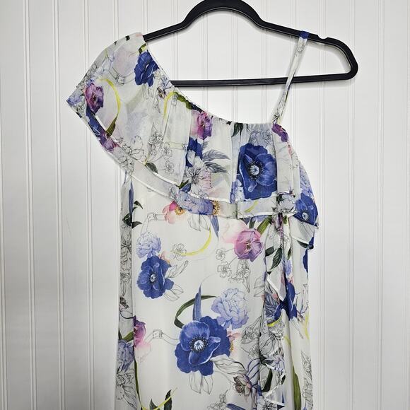 Slate & Willow White Ruffled Floral Midi Dress Size 0 Asymmetrical Vacation - Picture 3 of 9